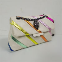 New Arrival Beige Rainbow Patchwork Women Purse Eagle Icon Bird Head On Front Flap Jointing Colorful Cross Body Bag