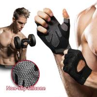 Breathable Fitness Gloves Silicone Palm Hollow Back Gym Workout Gloves Weightlifting Dumbbell Crossfit Half Finger Sport Gloves