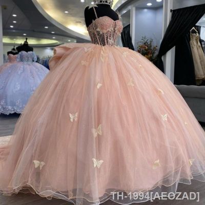 ✧ AEOZAD Vestido de baile brilhante rosa querida Princesa Vestidos noite Bow festa formais 16 Quinceanera