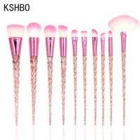 【YF】 10pcs Crystal Handle Makeup Brushes Cosmetic Powder Foundation Eyebrow Eyeliner Eyelash Blush Contour Brush Flat Make Up