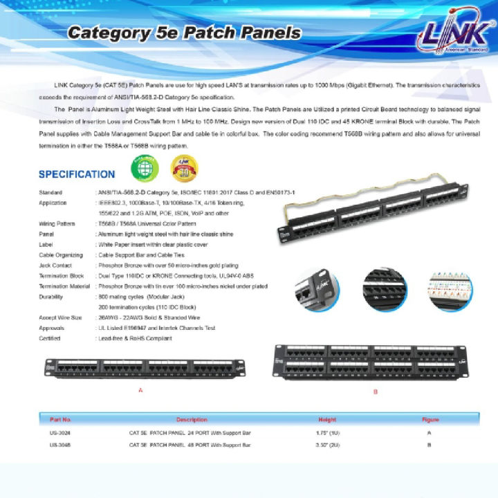 link-แผงกระจายสาย-patch-panel-24-port-cat5e-us-3024