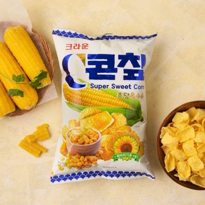 ขนมเกาหลี  คราวน์ คอร์น ชิพ ขนมเกาหลี crown corn chip chodang Corn Flavor 70g 크라운 콘칩 초당옥수수맛 New product