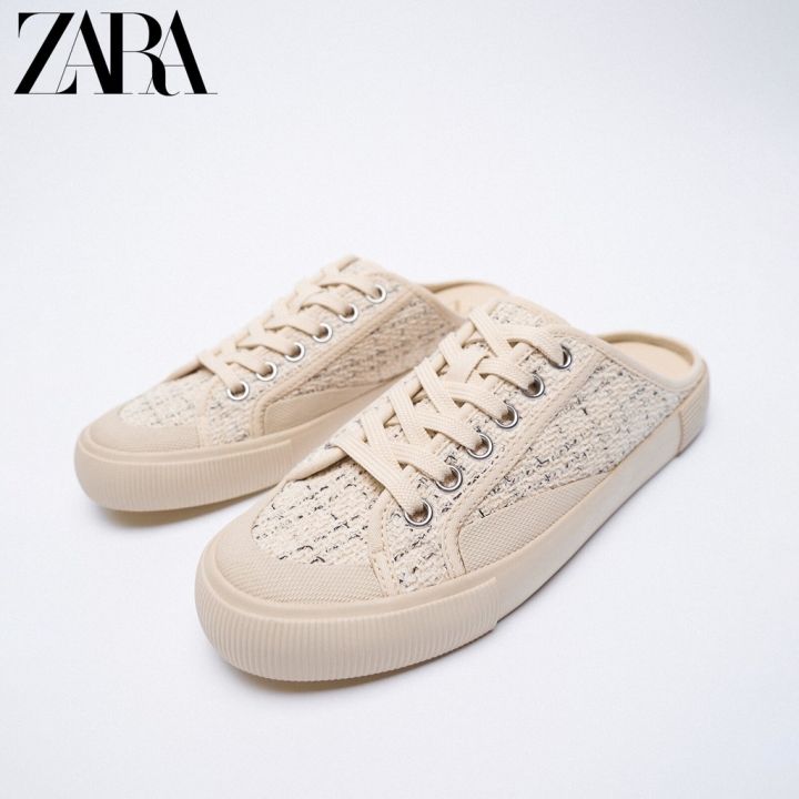 zara-ใหม่-รองเท้าผ้าใบ-ผูกเชือก-สีเบจอ่อน-ลิมิเต็ด-สําหรับผู้หญิง-12831810002