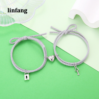 Linfang สร้อยข้อมือคู่1คู่พี่น้องมิตรภาพกุญแจล็อคแม่เหล็กปรับได้