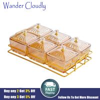 Wander ถาดเสิร์ฟอาหารทำจากแก้วลายเมฆ6ช่องสำหรับใช้ในบ้านช่องชั้นวางของในครัวอเนกประสงค์เติมได้ง่ายจานเสิร์ฟสำหรับผลไม้อบแห้ง