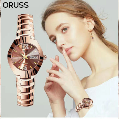 ORUSS นาฬิกาผู้หญิงวินเทจที่เรียบง่ายหน้าปัดกลมของขวัญดีไซน์หรูหราสำหรับสุภาพสตรี