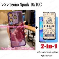 เคสสีสันสดใสสำหรับ Tecno Spark 10 Pro Spark10 Spark10C Spark GO 2023 2in1เคสโทรศัพท์ซิลิโคนกระจกเทมเปอร์เซรามิกกันกระแทกมาพร้อมกับกล้องฟิล์มป้องกันฝาหลัง