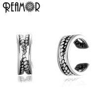 REAMOR Ear Clips Bone Hoops Non-Piercing Trendy Rope Pattern Cuff Earrings For Women Men Stainless steel Fashion Jewelry 3 Pair