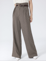 Cider K-POP Houndstooth High Waist Belted Wide Leg Trousers กางเกงขายาวผู้หญิง กางเกงแฟชั่นผญ ลุคทำงาน