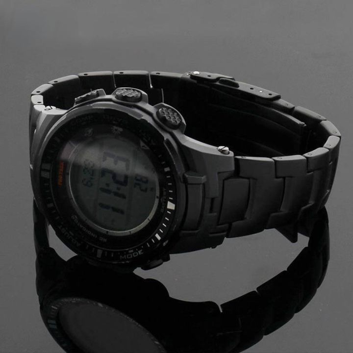 สายนาฬิกาสแตนเลสแข็งสำหรับ-casio-สายนาฬิกา-casio-solid-prw-6000-6100-3000-3100-สายนาฬิกาสแตนเลส