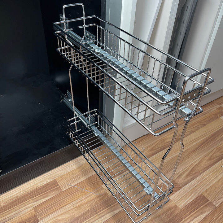 Drawer Style Pull Basket Floor with Narrow Edge Storage Side