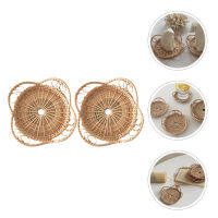 NICERIO 2pcs Rattan Woven Coasters มือที่ทอผ้ารองแก้วถ้วยถ้วยทอผ้ารองตกแต่ง