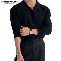 ✖ Incerun เสื้อยืดลําลอง แขนยาว ผ้าถัก สไตล์นักธุรกิจ