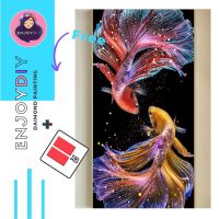 ครอสติสคริสตัล 5d diy diamond painting แบบเม็ด Enjoydiy ชุดปักครอสติส พิมพ์ลาย ปลากัดคู่ (ส้มแดง) ติดเต็ม เม็ดกลม พร้อมส่งจากไทย มีประกันเม็ดสีเติม