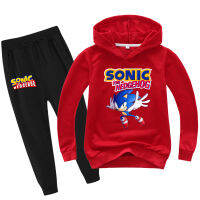 Sonic The Hedgehog เสื้อผ้าเด็กผู้หญิง Hoodie และกางเกงชุดสำหรับเด็กผู้หญิงเสื้อกันหนาว + กางเกงแขนยาวฤดูใบไม้ร่วงผ้าฝ้าย + โพลีเอสเตอร์การ์ตูนแฟชั่น