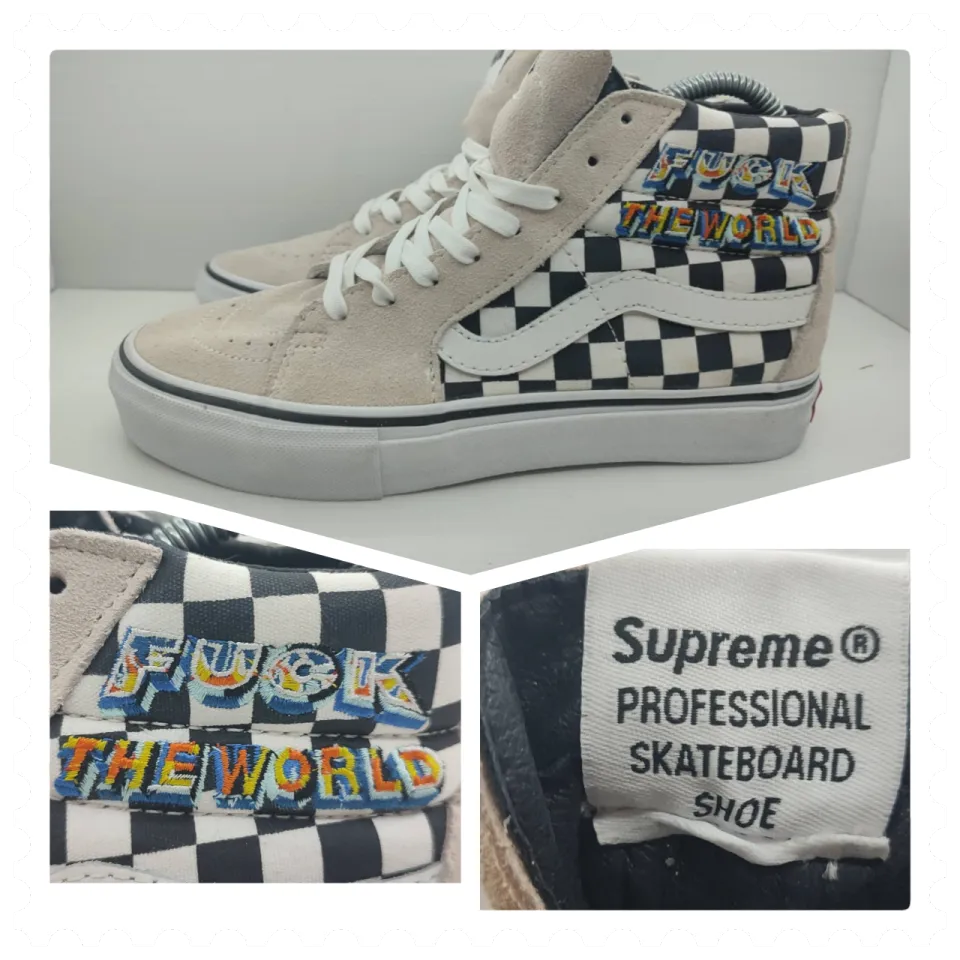 Vans x Supreme Sk8-Hi Pro F*ck The World - Checkerboard Sneakers