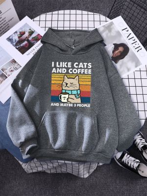 I Like Cats And Coffee Printed Women Hoody Kpop Comfortable Tracksuit Solid Hooded Sportswear Personality Warm Female Pullover Size Xxs-4Xl