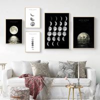 Modern Sky Research Moon ภาพเปลี่ยน Moon ภาพวาดผ้าใบ Wall Art พิมพ์ตกแต่งสำหรับ Home Moon Phase Decor New