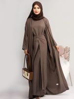 [COD] 3 Piece Abaya Set Ramadan Eid Islamic Clothing Muslim Woman Matching Outfits Kimono Nine Sleeve Dress Wrap Tie Skirt Dubai