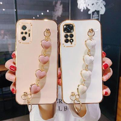 Note11s Love Heart Wrist Chain Silicone Case On For Xiaomi Redmi Note 11 Pro 11s 4g 5g 10 10s 9 8 9s 10pro Luxury Plating Cover