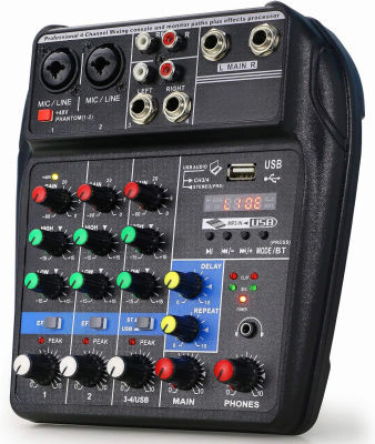 Ultra Low-Noise 4 Channels Audio Mixer - Sound Mixing Console Line Mixer with Sound Card and Built-in 48V Phantom Power for Home Music Production, Webcast, K Song and Other Needs by YOUSHARES A4