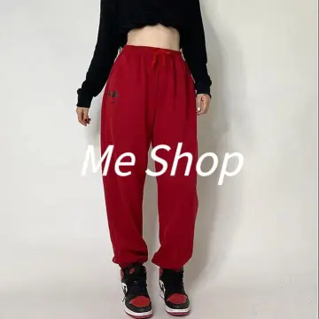 aesthetic red sweatpants outfit