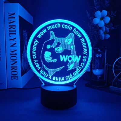 Acrylic 3D Lamp LED Night Light Dogecoin Bitcoin for Room Decorative Nightlight Touch Sensor Color Changing Desk Night Lamp