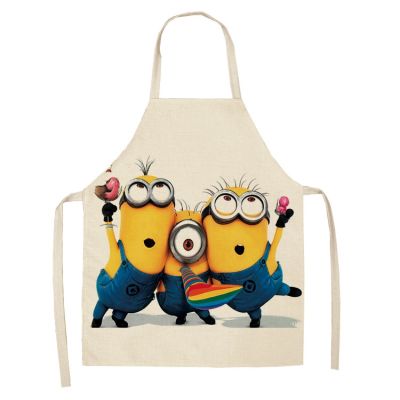 Cartoon Anime Childrens Linen Apron Kitchen Cooking Barbecue Anti-fouling Home Adult Apron Bib Student Painting Apron Aprons