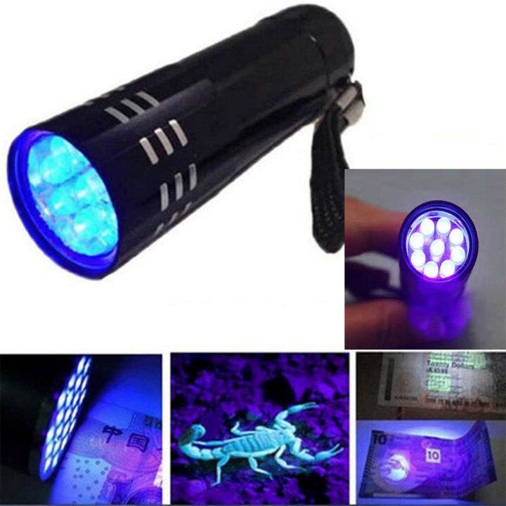 ไฟฉายฟลูออเรสเซนต์ขนาดเล็กอเนกประสงค์9-uv-led-อัลตราไวโอเลตน้ำหนักเบาพกพาสะดวกโคมไฟฉุกเฉินกันน้ำสำหรับกลางแจ้ง