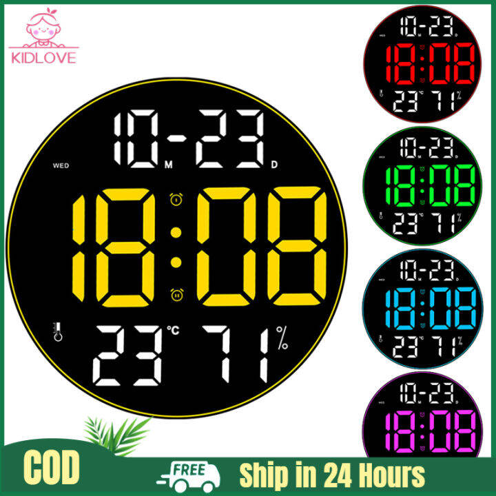 Digital Alarm Clock Time Date Week Temperature Display Wallmounted