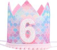 Pink Mermaid Scales Crown Mermaid Baby 6th Birthday Party One Year หมวกเด็กเจ้าหญิง Happy 1st 2nd Mermaid Girl Birthday