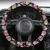 AIMAAO Color skull steering wheel cover printed universal 15 inch (about 38.1 cm) suitable for SUVs vans cars trucks