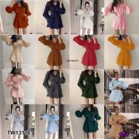 TW13118 Set 3ชิ้น Set 3 ชิ้น เสื้อแขนยาวคอปก+กางเกงขาสั้น+สายคาดเอว