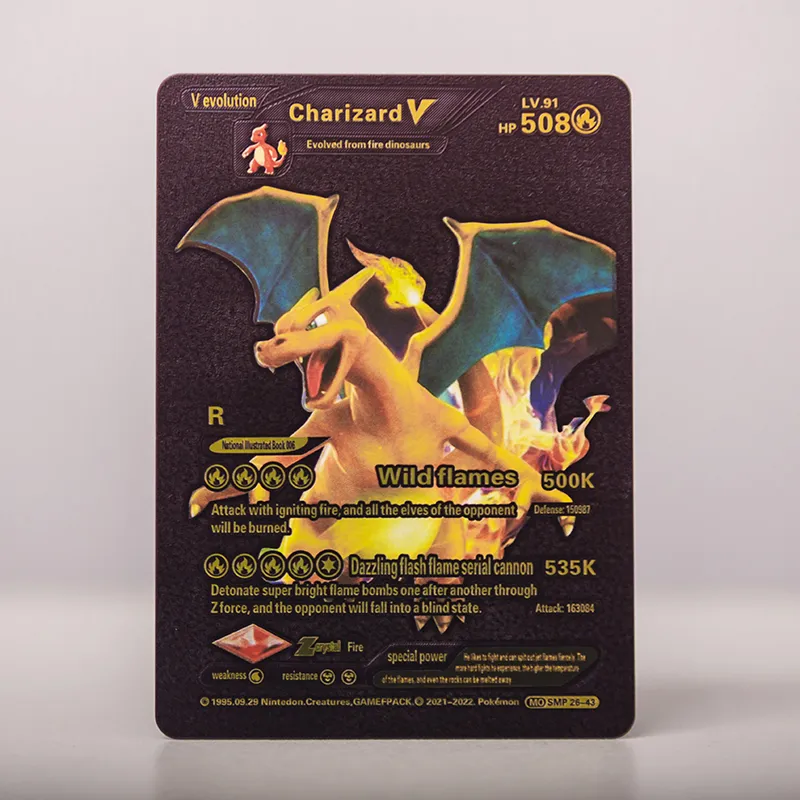 Spain Pokemon Metal Card Spanish VMAX GX SP Charizard Pikachu Golden  Collection V Gold Letters Cards