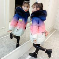 2021 Girl Winter Coat Childrens Padded Jackets Fashion Hooded Hit Color Thick Warm Teenager Outerwear High Quality Baby Clothes