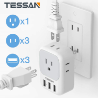 TESSAN 3 Prong to 2 Prong JP/TH Travel Adapter,4 Way USB Charger Wall Plug with 4 Outlet Expander and 3 USB Charging Ports, Wall Charger Multi Plug Extender Splitter ,Travel Multiple Power Adaptor Power Strip USB Adapter for Philippines US to Japan