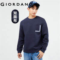 GIORDANO Men Sweatshirts Interlock Air Layer Sweatshirts Crewneck Collage Stripe Pocket Fashion Casual Sweatshirts 18023922