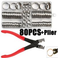 ▽⊕ 80pcs Ear Stepless Clamp Stainless Steel Worm Drive Fuel Water Hose Pipe Clamps Clips 1PC Hose Clip Clamp Pliers