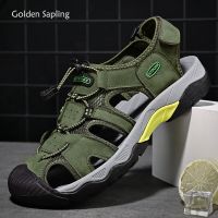 Golden Sapling Tactical Shoes Summer Mens Sandals Genuine Leather Flat Fashion Men Outdoor Sandal Retro Leisure Army Green Shoe