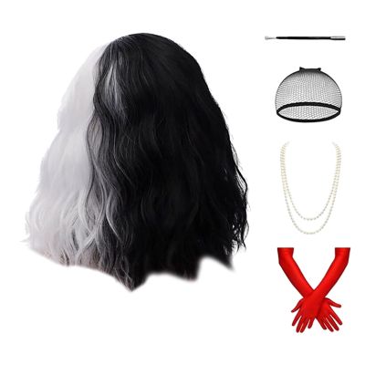 Short Wavy Shoulder Length Women Full Bang Heat Resistant Wig Synthetic Hair for Girls Charming Wigs(Black&amp;White)
