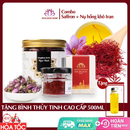 Combo kingdom saffron nhụy hoa nghệ tây và nụ hồng khô iran thượng hạng 1 - ảnh sản phẩm 1