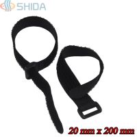 25 pcs 20 MM x 200 MM Nylon Cable Ties Reusable Fastening Straps Hook Loop Tapes with Plastic Buckles Cable Management