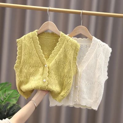 （Good baby store） Children  39;s sleeveless sweaters spring autumn Korean versatile baby girls Knitted Vests Sweater baby vest cardigan tops P4 640