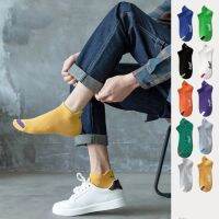 ถุงเท้าข้อสั้น ผ้าตะข่าย ระบายอากาศได้ดี ใส่สบาย Korean color tube socks pure cotton wicking breathable socks Fashion socks Mens cotton socks Womens fashion socks