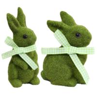 Green Rabbit Simulated Flocked Rabbit Sculpture For Baskets Resin Car Dashboard Ornaments With Bow Tie Rabbit Car Accessories For Table Garden well-liked