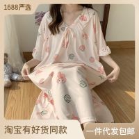 --SY23726❄✴ silk short-sed ghtdress womens summer cool feeg th sectn fat mm large size loose 3 catties long home clot jama dress