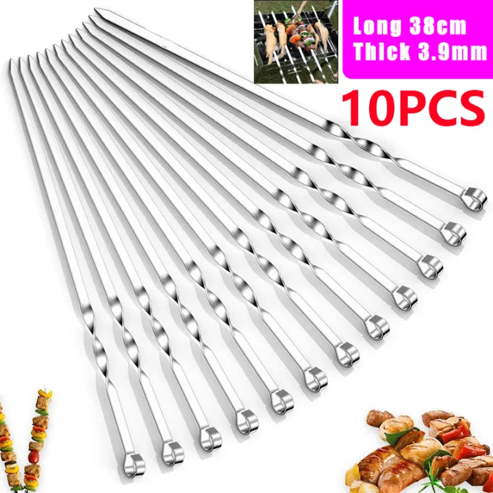 10 Pcs Barbeque Stainless Steel Sticks Barbecue Skewers Meat Skewer