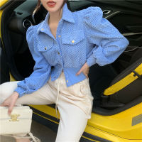 Runway Designer Solid Color Corduroy Women Short Jacket Coat  Autumn Lapel Puff Sleeve Slim Outerwear