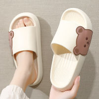 Womens Slippers Cartoon Bear Sandals Flip-Flops Summer Couple Beach Slippers Thick Bottom Indoor Bathroom Non-Slip Shoes Slides