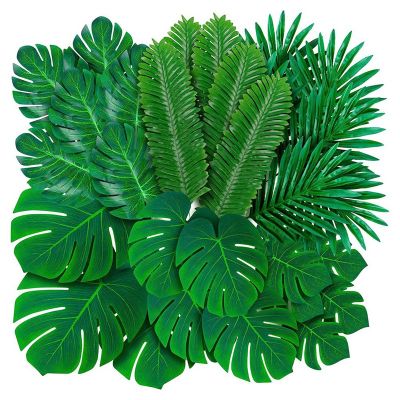 108 Pack Palm Leaves Artificial Tropical Monstera-6 Kind Artificial Green Palm Leaf with Stems for Hawaiian Luau Party